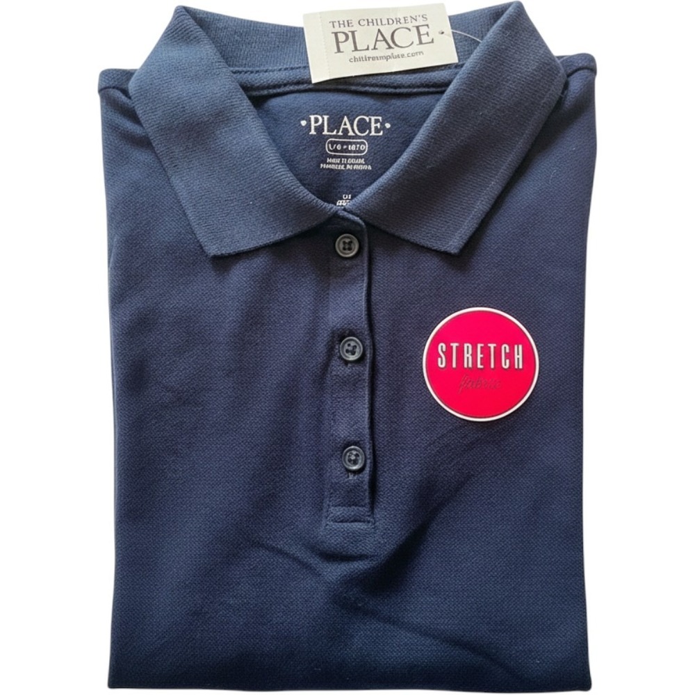 The Childrens Place Girls Navy Blue Stretch Pique Polo Uniform Shirt L 10/12 NWT